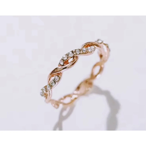 NEW 14k Rose Gold-Plated S925 Simulated Diamond Eternity Twist Ring, Size 7.5 - Picture 9 of 14